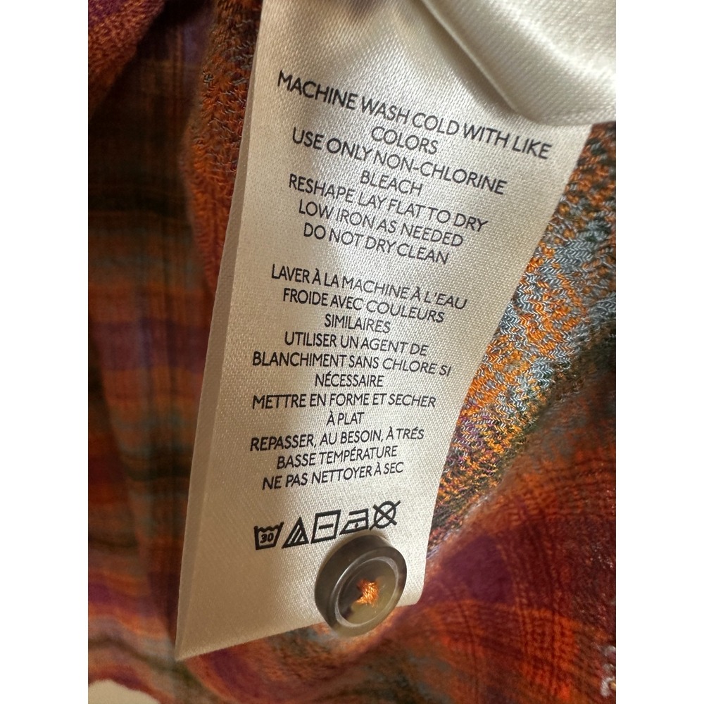 Pilcro Plaid Button Down Shirt Medium Long Sleeve Pockets Orange Purple Anthro - Picture 9 of 13